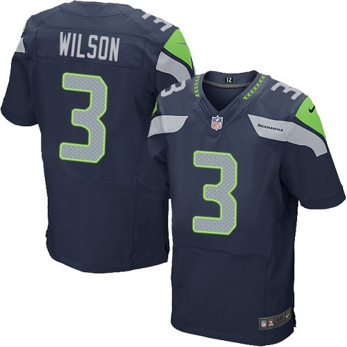 Men's Elite Russell Wilson Nike Jersey Navy Blue Home - #3 NFL Seattle Seahawks